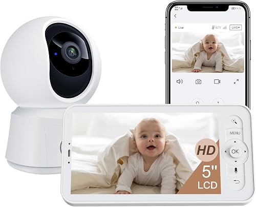 ARENTI WiFi Baby Camera Monitor B2 Kit 2026 Upgraded, 5-inch Wireless Display, Smartphone App, Encrypted Connection, Lullaby, Super Night Vision, Auto Tracking, Temp Sensor, Support Local Storage