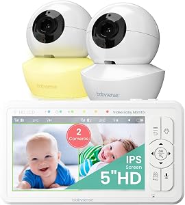 Babysense 5" HD Split-Screen Baby Monitor, Video Baby Monitor with 2 Cameras and Audi