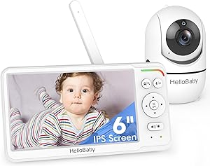 HelloBaby Baby Monitor 6" World First IPS Screen 30H Battery, Secure No WiFi, Pan Til