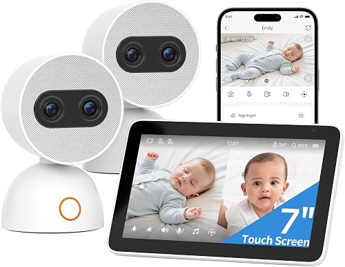 Simsky 7" Split-Screen Baby Monitor with 2 Cameras, 4MP Dual Cameras with 6X Zoom & Pan-Tilt-Zoom, WiFi & No WiFi, App Remote Access, 2-Way Talk, AI Cry Detection, 5200mAh Battery, Hack-Proof