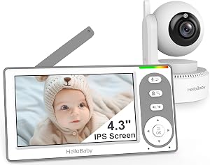 HelloBaby 4.3'' Video Baby Monitor with 30 Hours Battery, Remote Pan-Tilt-Zoom Baby Monito