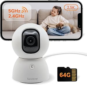 SensForge 2.5K Pan-Tilt Security Camera, 360° Dual-Band WiFi Camera for Home, Free AI Huma